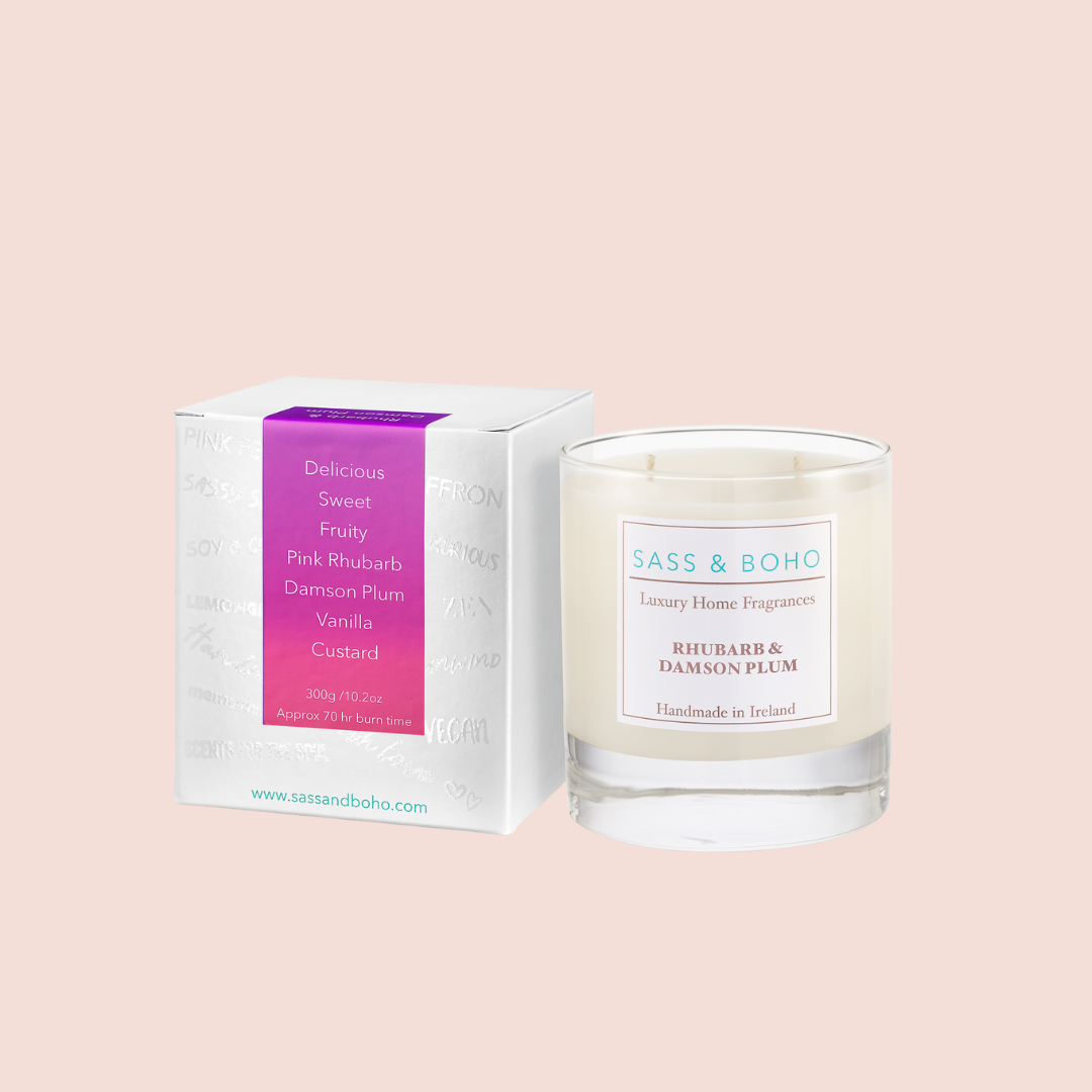 Sass &amp; Boho Rhubarb &amp; Damson Plum Double Wick Candle